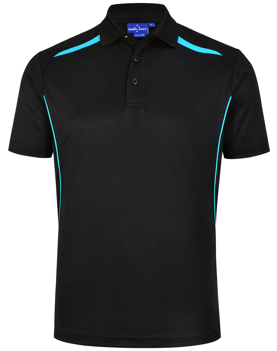 Winning Spirit Men's Sustainable Poly-Cotton Contrast Polo PS93 Casual Wear Winning Spirit Black/Aqua XS 